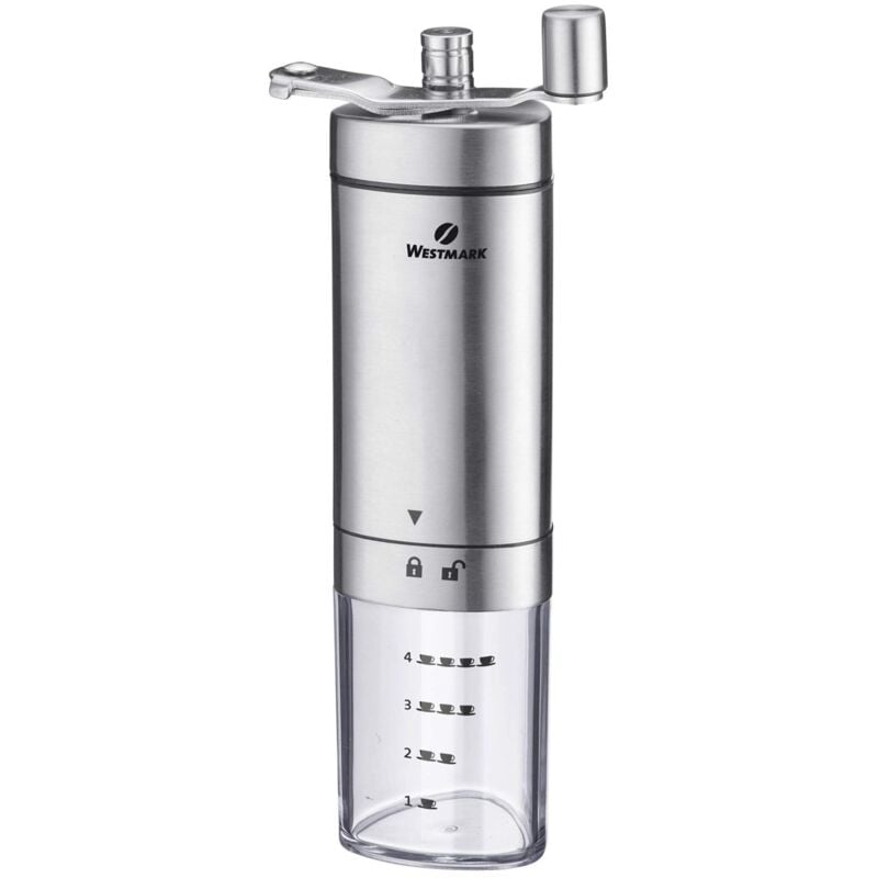 Macinacaffè manuale con macinino in ceramica, fino a 4 tazze di caffè, con scala graduata, Brasilia, lunghezza: 20,5 cm, acciaio inox/ceramica,