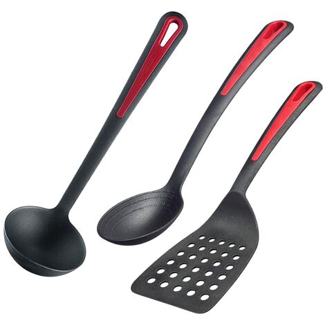 Westmark Set di Utensili da Cucina, 3 Pezzi, 1 Paletta, 1 Cucchiaio per Friggere e 1 Mestolo per Zuppe, Plastica, Gallant, Nero/Rosso, 295622E6