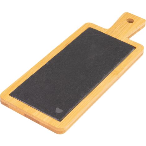 Westmark Tagliere in bambù e ardesia per servire, con fantasia e manico, rettangolare, superficie: 23 x 9 cm, bambù/ardesia, Tapas + Friends, marrone chiaro/antracite, 69702241