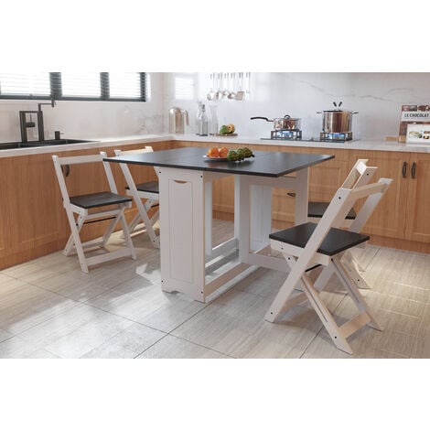 WestWood Dining Table and 4 Chairs Set Folding Drop Leaf Butterfly Kitchen DS16 Grey