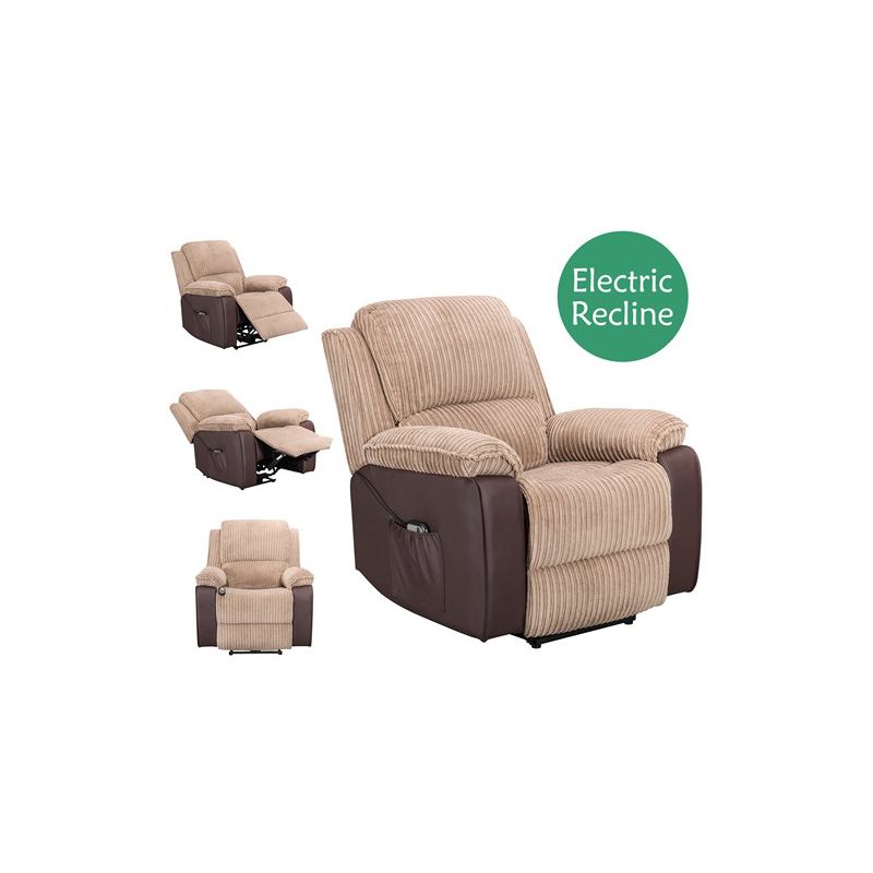 Electric Recliner Single Sofa Reclining Armchair Fabric Leather With Foot Rest WW-RS-06 Brown - Westwood