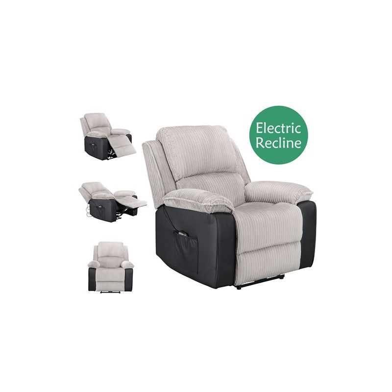 Electric Recliner Single Sofa Reclining Armchair Fabric Leather With Foot Rest WW-RS-06 Light Grey - Westwood