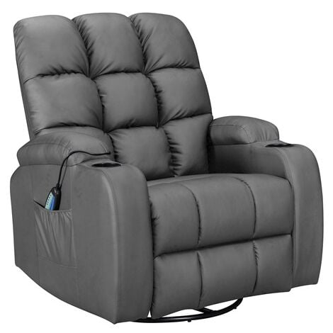 WestWood Leather Massage Sofa Swivel Chair Cinema Recliner Heating Function MLS12 Grey
