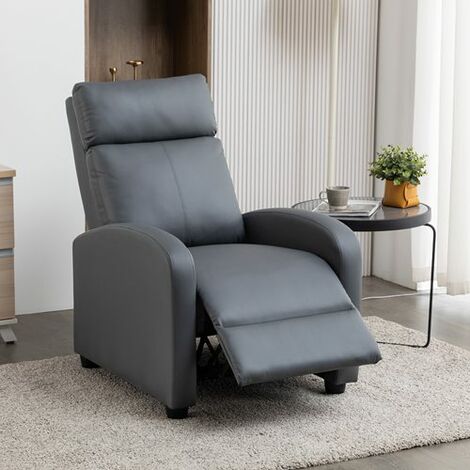 WestWood Manual Recliner Chair Armchair Three Positions PU Leather Sofa Push Back Reclining RS07 Grey
