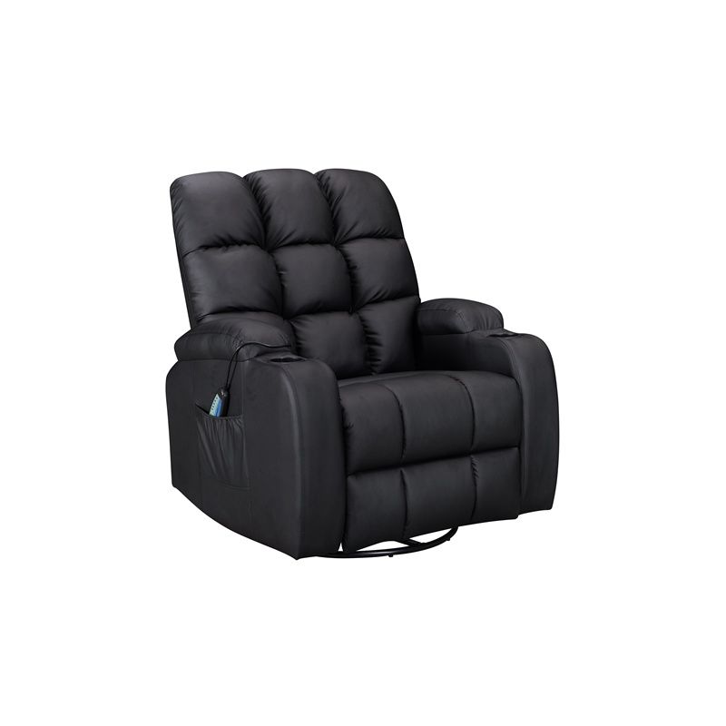 Leather Massage Sofa Swivel Chair Cinema Recliner Heating Function MLS12 Black - Westwood