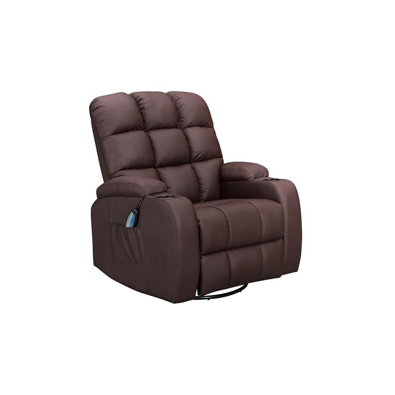 Leather Massage Sofa Swivel Chair Cinema Recliner Heating Function MLS12 Brown - Westwood