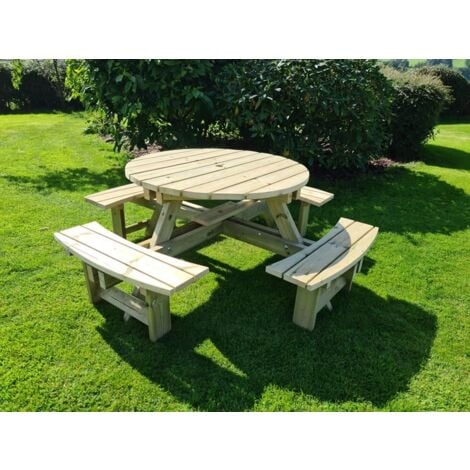 Westwood Round Picnic Table, traditional wooden garden furniture