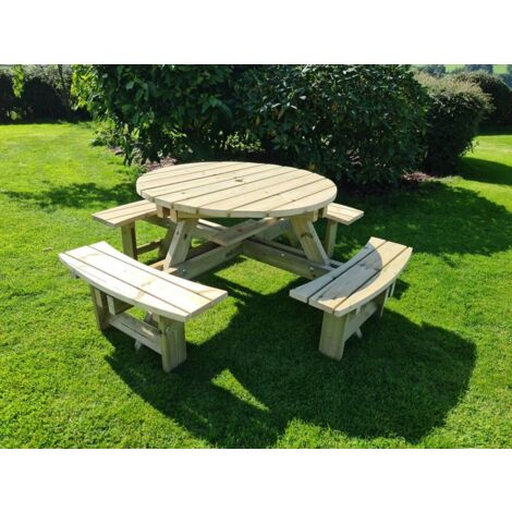 Westwood Round Picnic Table, Traditional Wooden Garden Furniture - L200 x W200 x H73 cm - Minimal Assembly Required