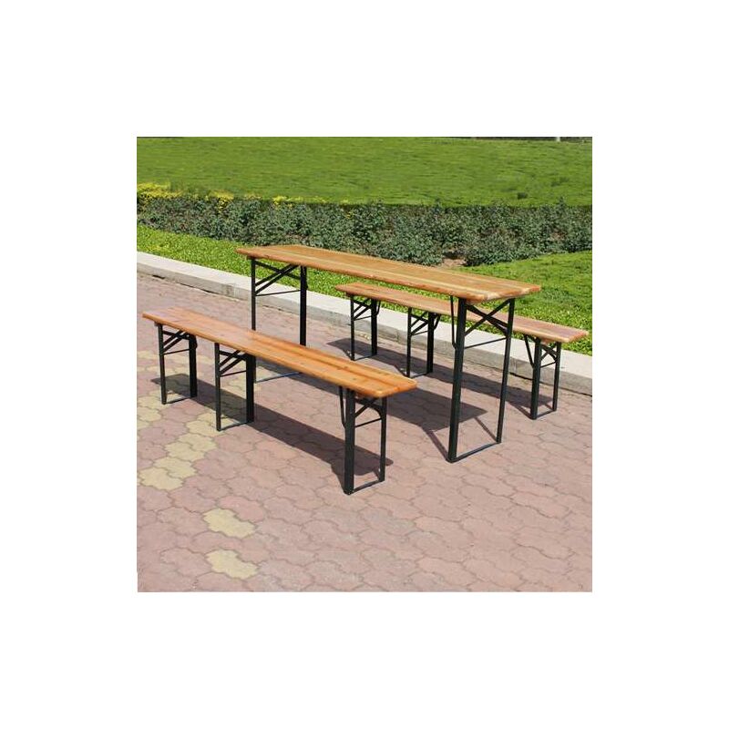 BIRCHTREE Wooden Folding Beer Table Bench Set Trestle