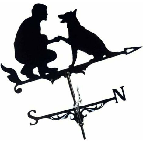 Wetterfahne aus Metall, Mann-Hund-Motiv, dekorative Wetterfahne für Garten, Hof, Windrichtungsanzeiger, Dachgarten, Windgeschwindigkeitsanzeiger, Dekoration für den Außenbereich, Bauernhof, Garten