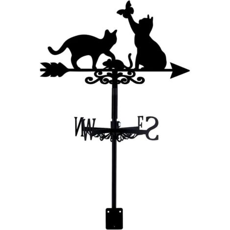 Wetterfahne für den Garten, Wetterfahne mit Katze und Schmetterling, Metalltier, Wetterfahne für das Dach, Wegweiser, Wetterfahne im Landhausstil, Gartendekoration, Windmessgerät