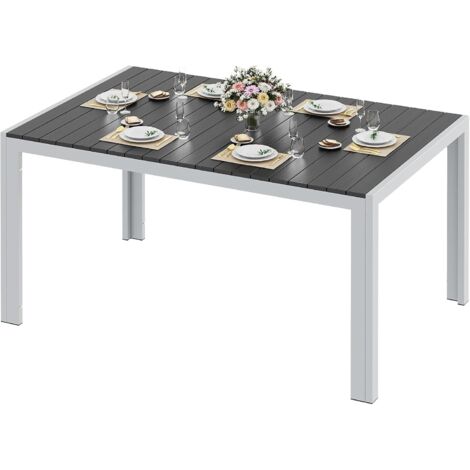 Wetterfester Gartentisch, Aluminium 140x90x75 cm, mit WPC-Tischplatte, rechteckig, für 6 Personen - (Grau-Schwarz)
