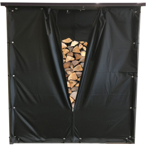 QUICK STAR Wetterschutz Set Front und Rückwand für Kaminholzunterstand XXL 185x70x185cm PVC Schwarz