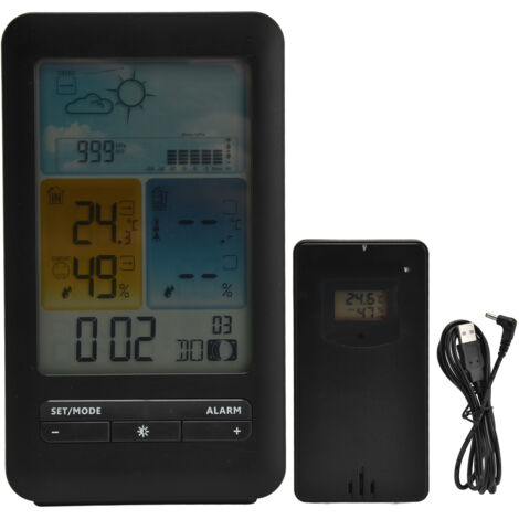 Wetteruhr mit Innen-/Außenwetterstation – Temperatur- und Feuchtigkeitssensor, Farbdisplay, Wettervorhersage