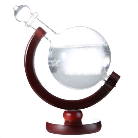 Wettervorhersage-Glasflasche mit rotem Holzständer – Innovative Dekoration und Geschenkidee