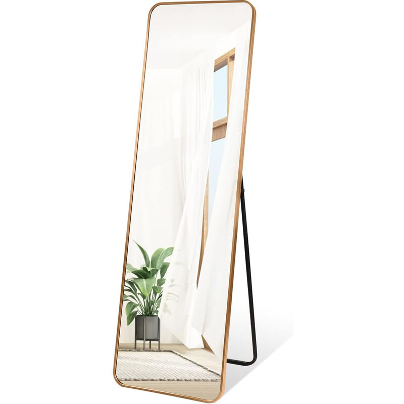 Wevalley - 137 x 37 cm Miroir sur Pied, Miroir de Sol, Miroirs muraux, Miroir Autoportant, Alliage d'Aluminium avec Doré