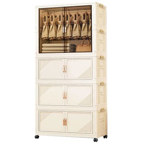 WeValley Armoire à vêtements sur roulettes, Avec 3 tiroirs et 1 penderie, 10 cintres, Blanc