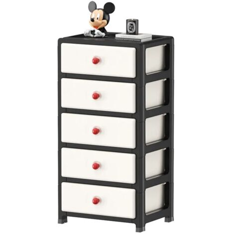 WeValley Meuble de rangement en plastique , 5 grands tiroirs empilables, avec roulettes, noir