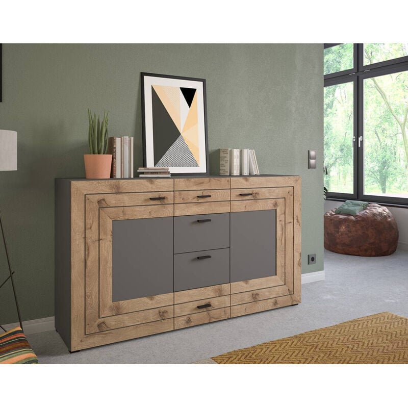 Bestmobilier - Wexford - buffet bas - gris et bois - 160 cm - bois / gris