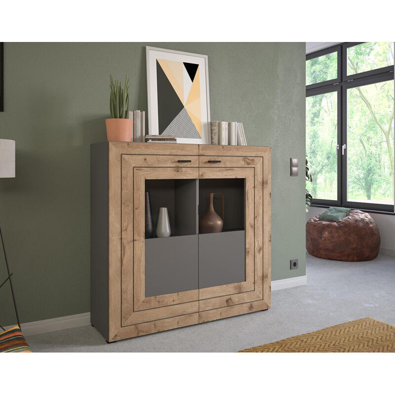 Bestmobilier - Wexford - buffet haut - gris et bois - 120 cm - bois / gris