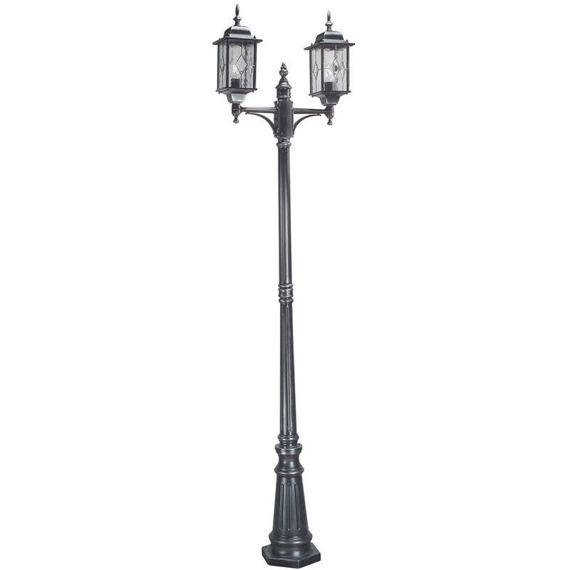 Wexford - 2 Light Outdoor Lamp Post Black Silver IP43, E27 - Elstead