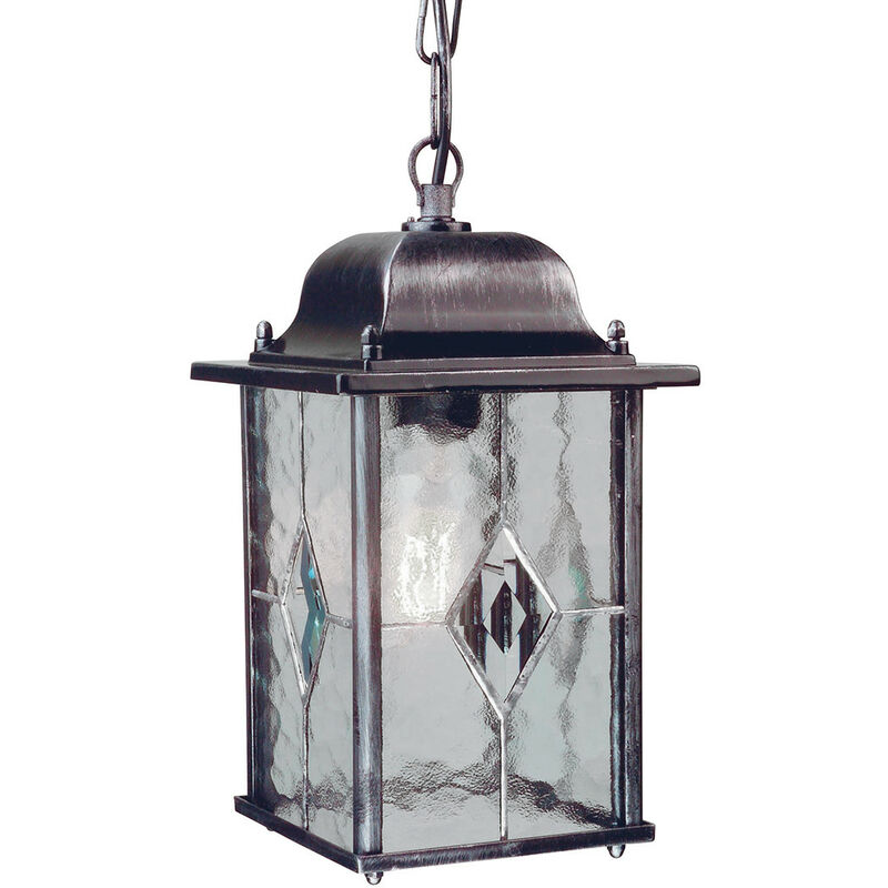 Wexford - 1 Light Outdoor Ceiling Chain Lantern Black Silver IP43, E27 - Elstead