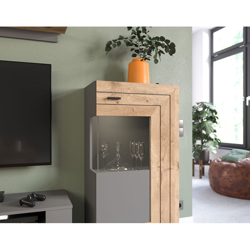 Bestmobilier - Wexford - vitrine - gris et bois - 60x117 cm - bois / gris