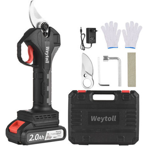 Weytoll Nanwei Sécateur électrique sans fil 21 V rechargeable avec batterie au lithium 10 Ah, taille-branches d'arbre, tondeuse de jardin, diamètre de coupe 30 mm avec lame de rechange 2000 mAh