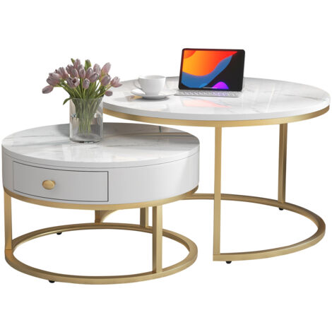 WF303615AAW instructions change)Moderner Nesting Couchtisch Hochglanz Marmormuster 2er Set runde Couchtische Runder Nested Beistelltisch