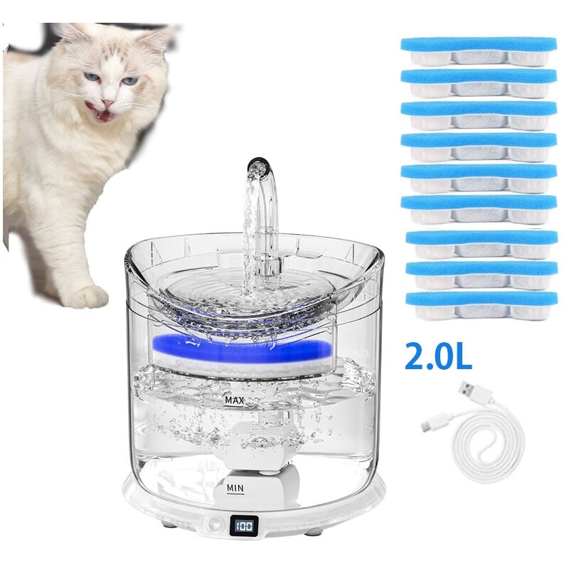 Sjqka - WFO60 Fontaines à Eau pour Chats Chiot Animaux avec 9PCS Filtre Charbon,avec 2 Modes d'eau Intelligents,Alimenté par usb