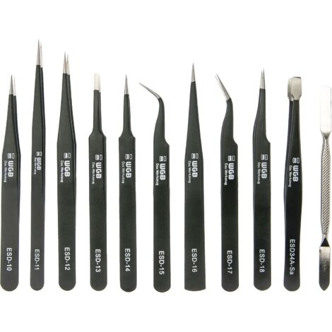 WGB ESD Pinzetten Set inklusive Rolltasche und Schutz vor elektrostatischer Entladung, Präzisionspinzette, 12-teilig