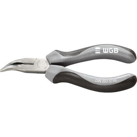 WGB Flachrundzange gebogen - Schnabelzange mit 2K-Griff, Storchschnabelzange Länge 200mm, Stahl verchromt matt poliert