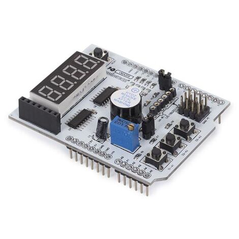 Whadda Placa de expansión multifuncional para Arduino®, pantalla de 4 dígitos, LEDS SMD, timbre, botones Push, interfaces