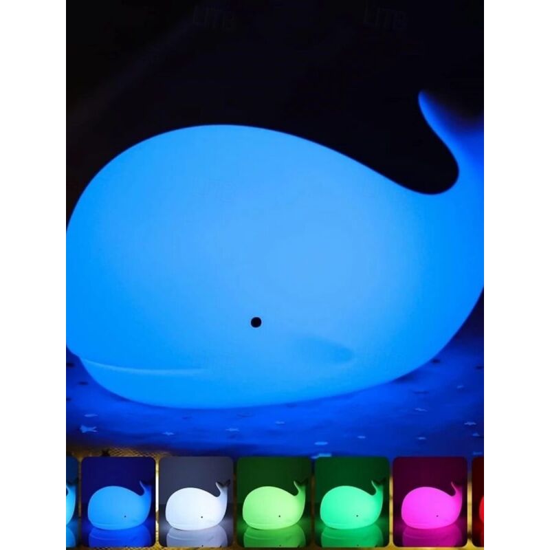 Whale Night Light in Soft Silicone for Children - USB Rechargeable Night Lamp - Gentle and Relaxing Light
