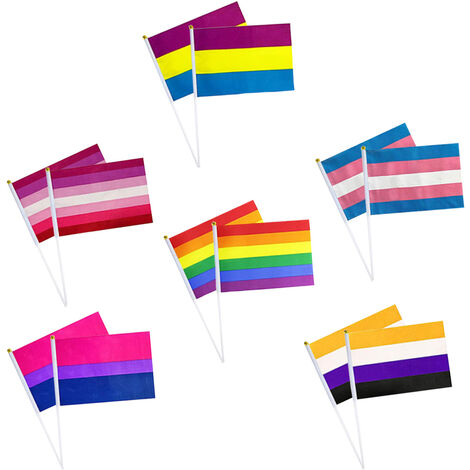 Whaline Lot de 60 drapeaux batons arc-en-ciel, Gay Pride Petits mini drapeaux Transgenre Asexué Bisexuel Pansexuel Lesbien Drapeaux Décorations de fête LGBT (10 pièces de 6 motifs chacun)