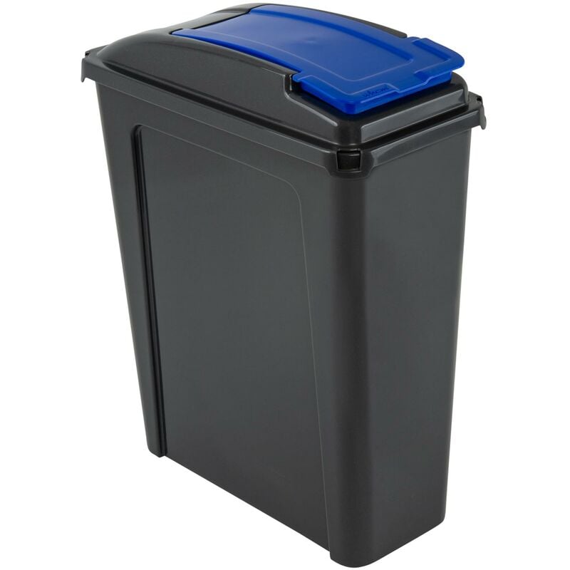 Wham - 25L Plastic Recycle Bin Storage Box with Flap Colour Lid Litre Home Office Waste - Blue Lid