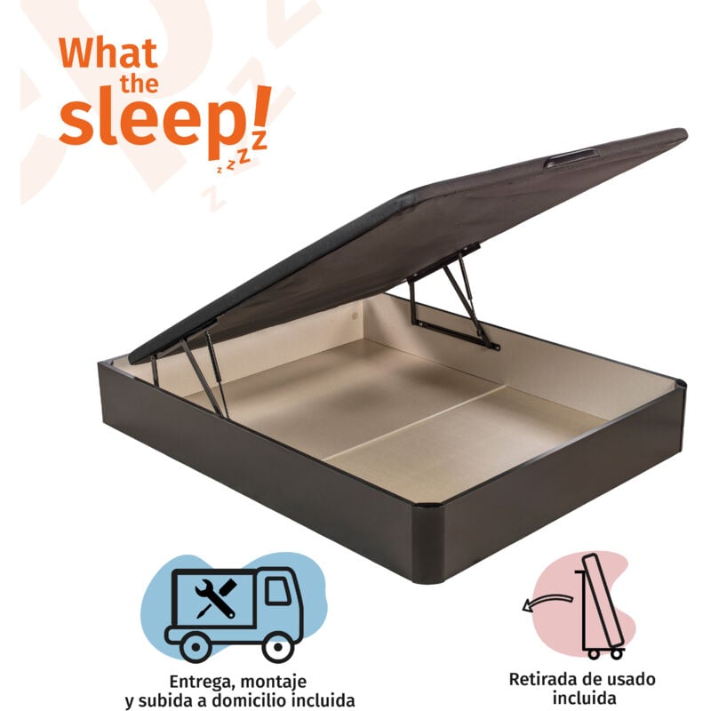 

What The Sleep I Canapé abatible gran capacidad I 180x200 I Montaje en domicilio y retirada usado incluido I Tapa 3D I Color Negro I 6 colores I