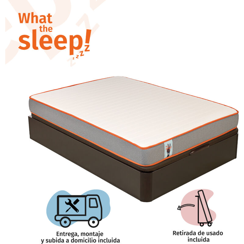 

What The Sleep!zzzz - What The Sleep I Pack colchón sostenible HR con visco y canapé Wengué gran capacidad I Entrega, montaje dentro del domicilio y