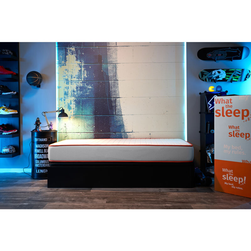 What The Sleep, Matelas à mémoire de forme durable Premium HR, 22 cm, Modèle Rap, 90x190, fermeté, confort et haute respirabilité, 2 zones