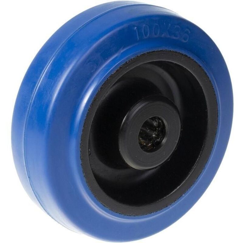 Wheel - Blue rubber 100 mm - Fixed - Load 150 kg - With plate