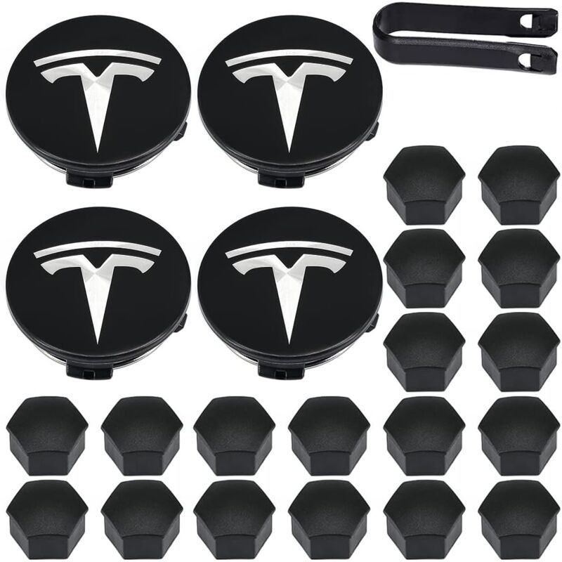 Wheel center cap kit - Nut covers for Tesla Model 3, Model Y, Model S, Model X, Silver logo