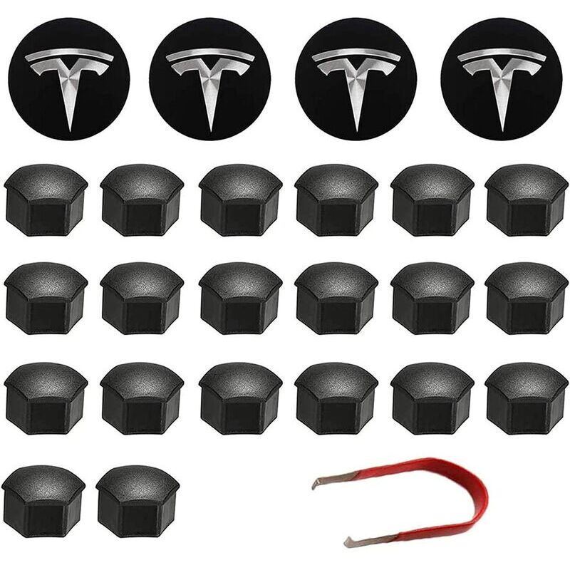 Wheel Cover Kit Center Hub Cap Car Wheel Nut Cover with Removal Tool for Tesla Model 3, S & X (Black)