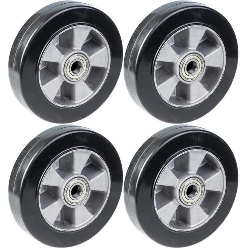 Wheel - ZHONGSHAN - 200mm - Black rubber - Aluminum - Set of 4