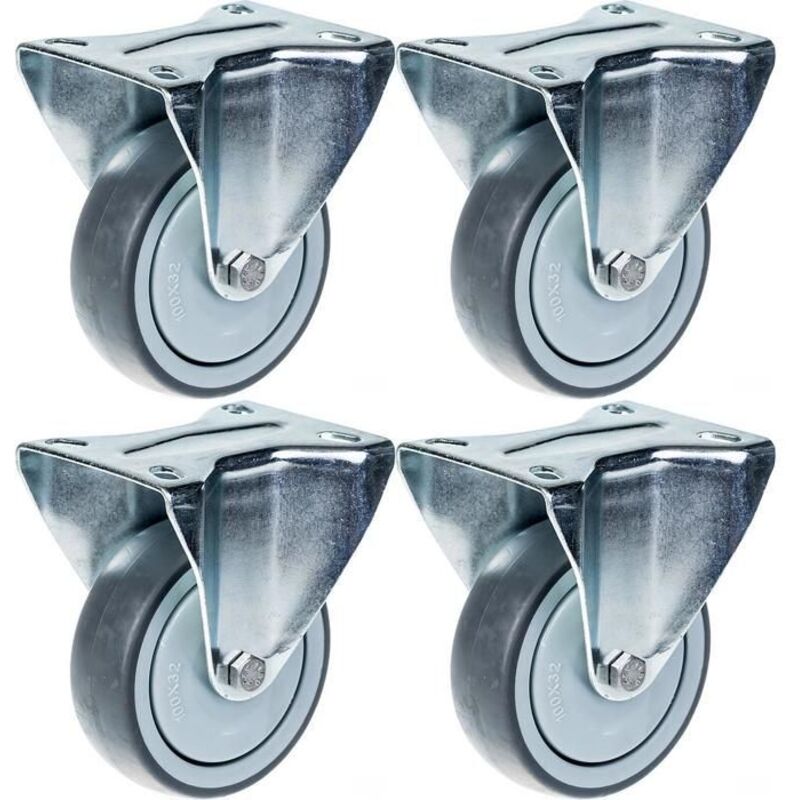 Wheels - 100 mm - Set of 4 - Fixed - Capacity 440 kg - Grey rubber