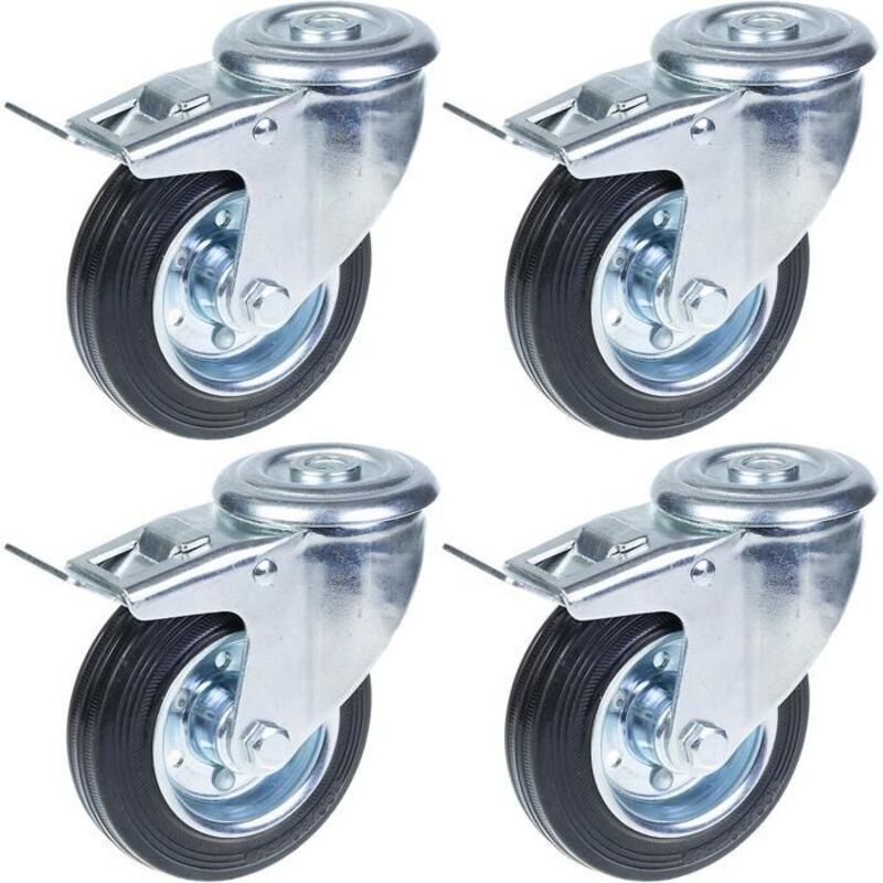 Wheels - 100mm - Set of 4 - Swivel with brake - Capacity 360kg