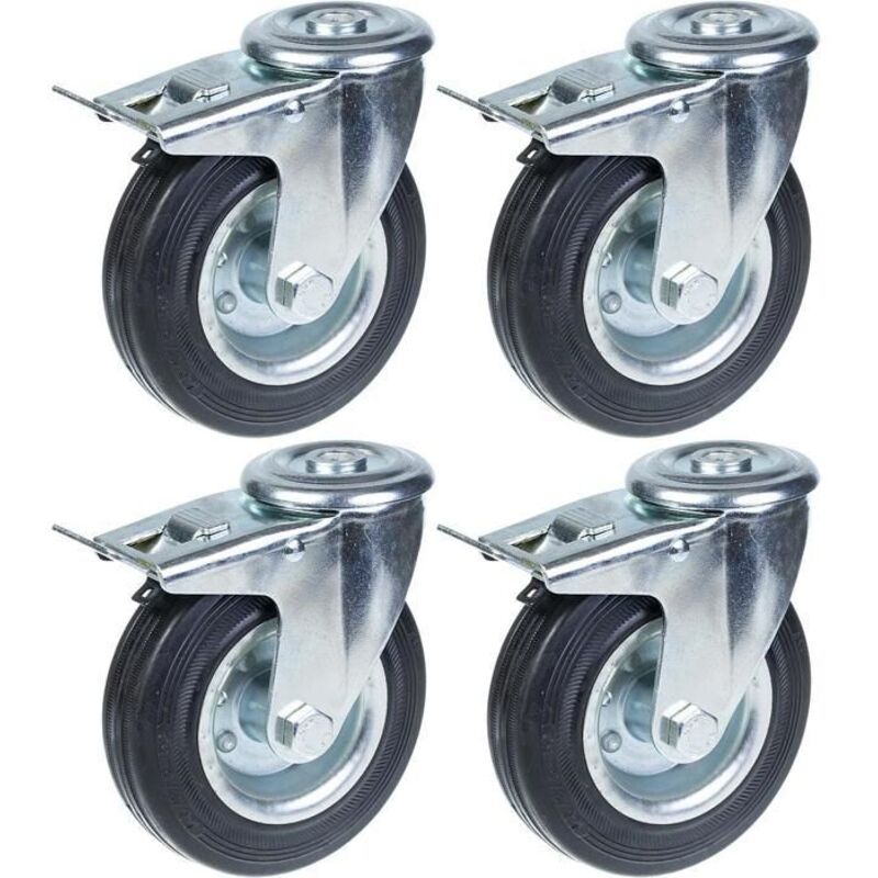 Wheels - 125 mm - Black rubber - Swivel with brake - Capacity 480 kg