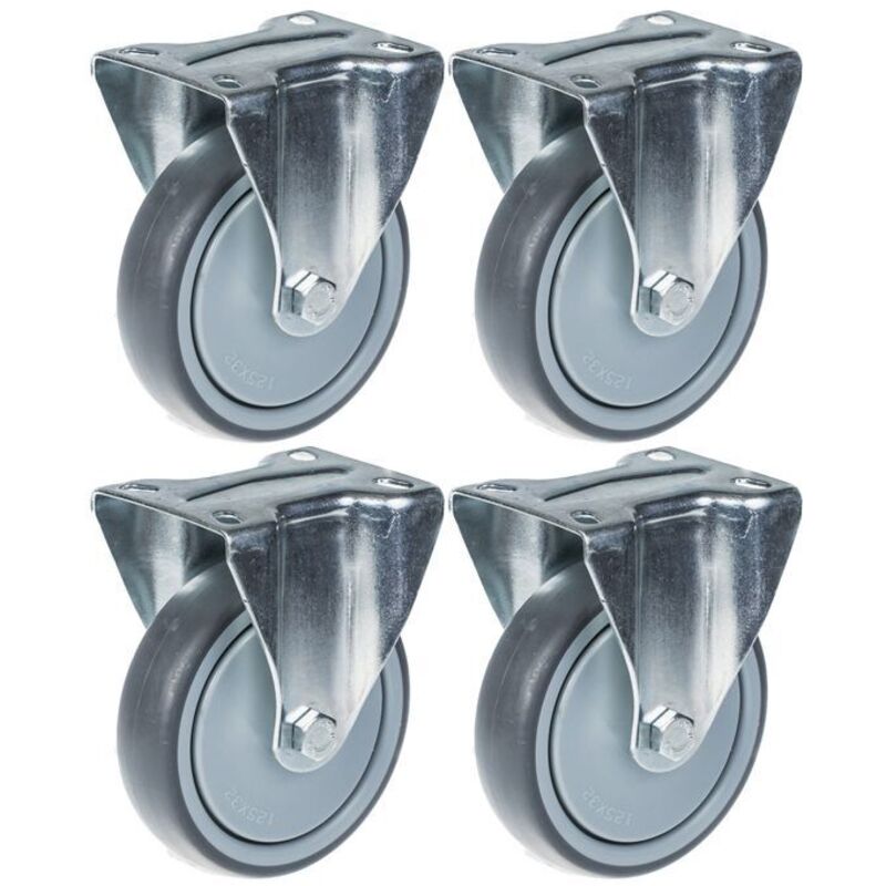 Wheels - 125 mm - Grey rubber - Fixed - Capacity 520kg - Set of 4