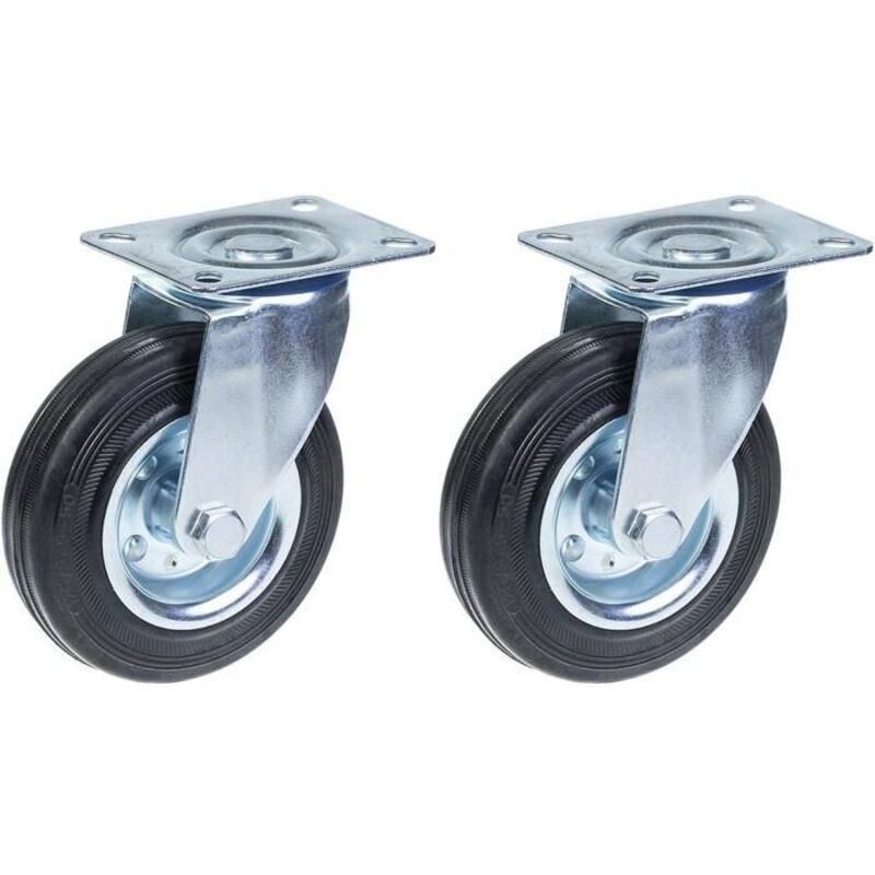 Wheels - 125mm - Black Rubber - Swiveling - Capacity 240kg - Pack of 2