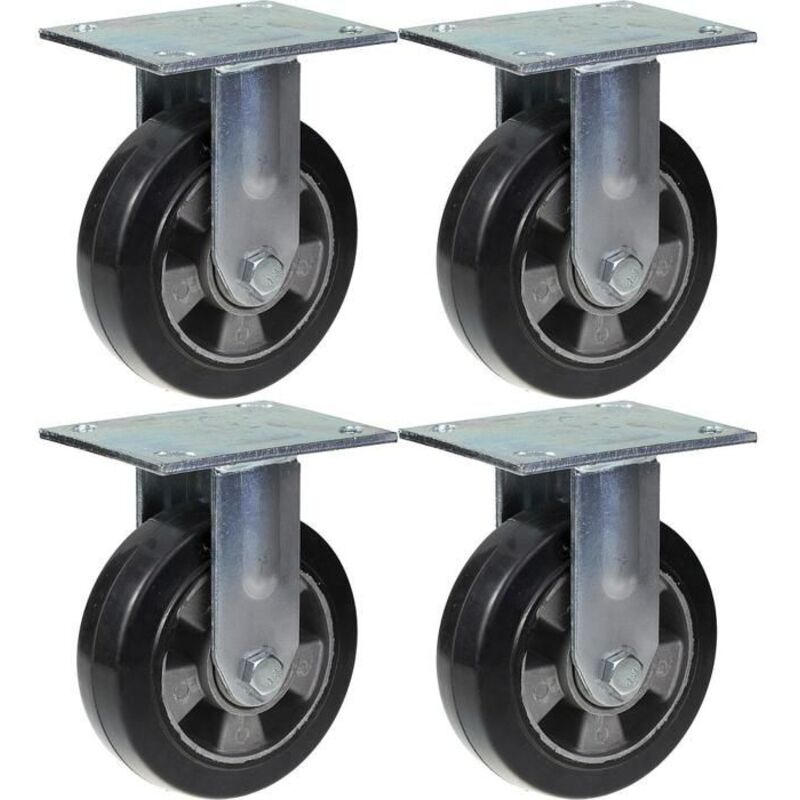Wheels - 152 mm - Black rubber - Fixed - Capacity 1320 kg - Set of 4