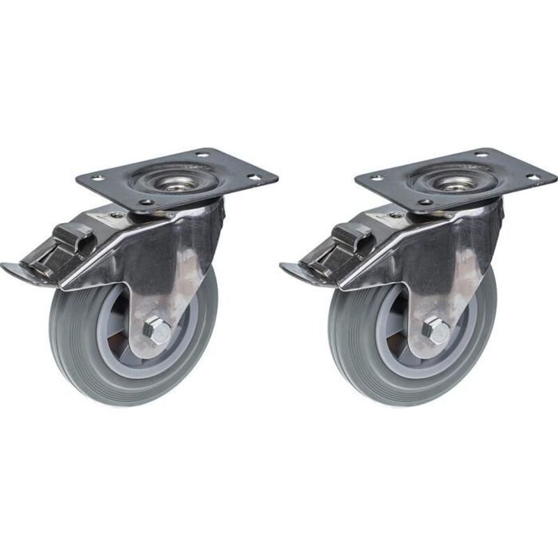 Wheels - 160 mm - Stainless steel - Grey rubber - Set of 2